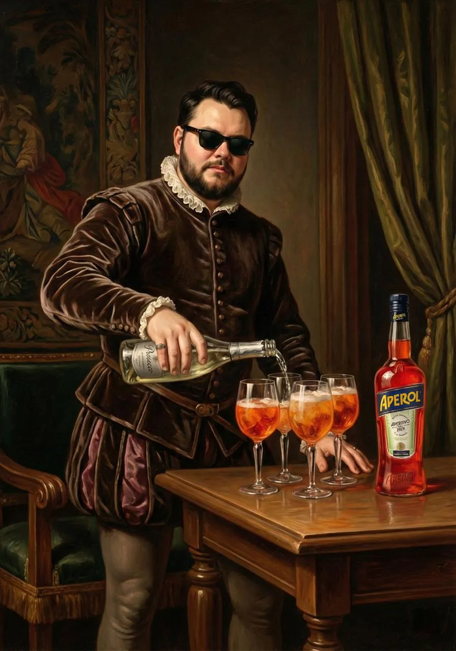 Anatoli inondando bicchieri di Spritz