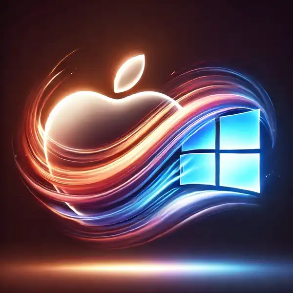 Logo Apple che si trasforma in logo Windows